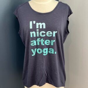NEW Gaiam “I’m Nicer After Yoga” Graphic Tee Indigo Blue Size M